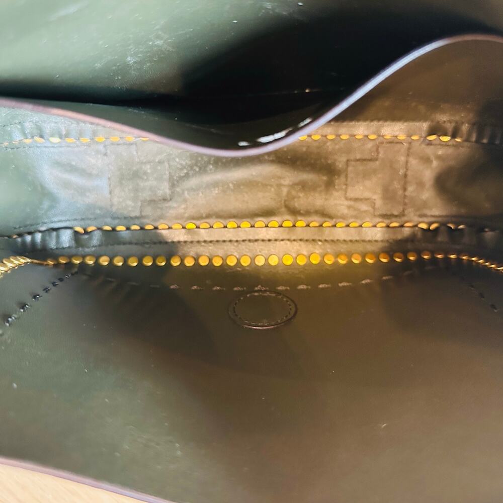 Tory Burch Sawyer Small Suede Shoulder Bag Green Gold Stud Buckle Purse - Picture 10 of 11